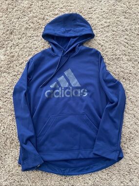adidas Blue Logo Pullover Hoodie - Men's Athletic Sweatshirt